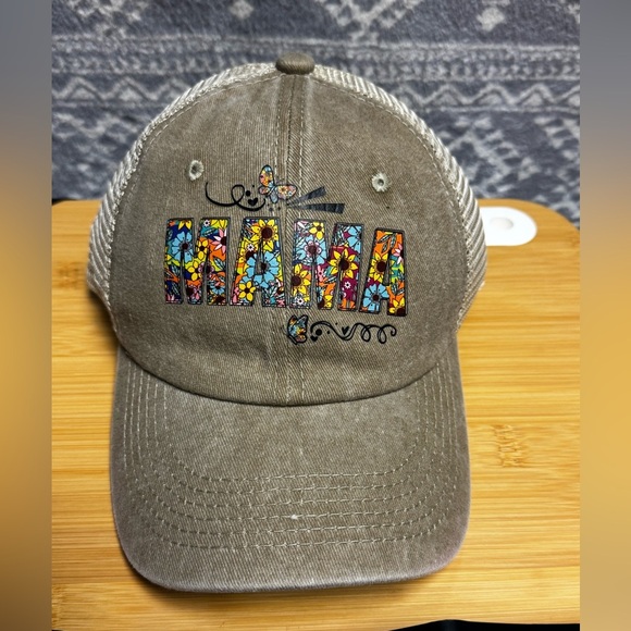 Vintage Distressed “MAMA” Floral Customized Mesh Baseball Cap Adjustable NWOT - Picture 2 of 10